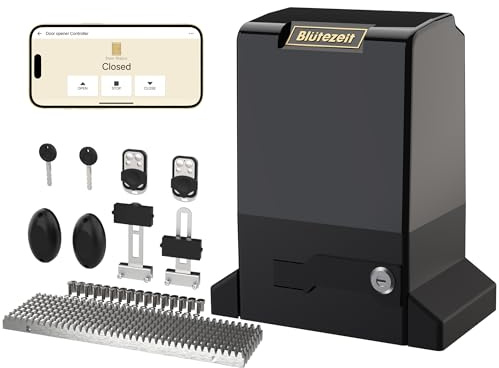 Blütezeit WLAN Schiebetorantrieb 2800kg – Smart App Steuerung, 1500W Automatischer Zahnstangen-Antrieb, 2 Fernbedienungen & Lichtschranke, Komplett-Set für Einfahrtstore bis 12m