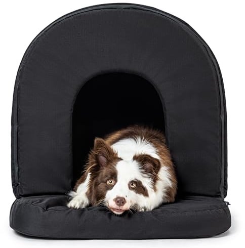 Pelzin Orthopädisches Hundehöhle - Hundehütte Outdoor Kratzfest - Hundehaus für Draußen - Waschbar und Wasserdicht Hundebett Mit Dach für Große Hunde & Einen 91cm Hundekorb - 89x59cm, Schwarz