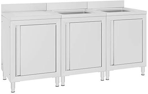 Emmtore Fregadero de Cocina Profesional Acero Inoxidable 180x60x96 cm (Fregadero Doble + escurridero)