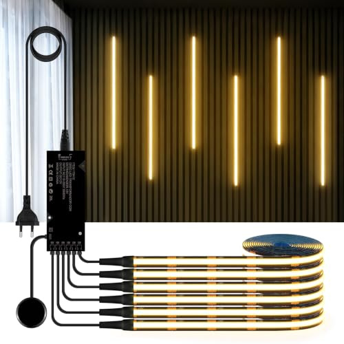 CHNMALITAI 12V COB LED Strip,6 Rollen 2M Warmweiß Akustikpaneele COB LED Streifen mit Berühren und Hand Sweep Dimmer Schalten,Schneidbar COB LED Streifen für Vitrinen,Weinschränke,Küchen und Regale