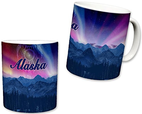 Sweet Gisele | State of Alaska inspirierte Tasse | Keramik-Kaffeetasse | Berglische Landschaft | Aurora Borealis-Details | verblasster Traumfänger | lebendige Farben | tolles Geschenk | 30 ml