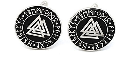 Valknut Knoten der Erschlagenen Wikinger Viking Cosplay Cufflinks Manschettenknöpfe im Präsentationsbox (Silber)