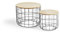 LIFA LIVING Runder Couchtisch rund im 2er Set, 2 Beistelltische aus schwarzem Metall und MDF-Holz, Beistelltisch Vintage und Industrial Design, Drahtkorb, bis zu 20 kg belastbar