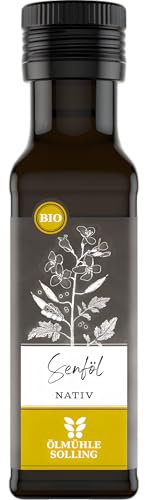 ÖLMÜHLE SOLLING - BIO Senföl | Hochwertiges, kaltgepresstes Öl mit hohem Gehalt an ungesättigten und Omega-3 Fettsäuren. Bio Senföl mit pikantem Geschmack | Inhalt: 100 ml