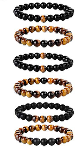 Milacolato 6 Stücke 8mm Perlen Armbänder Männer Naturstein Yoga Onyx Armband Set Männer Elastische Tigerauge Armbänder Herren