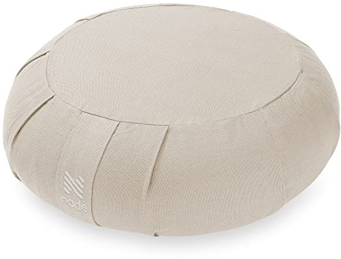 Node Fitness Zafu Meditation Cushion, 15 Round Buckwheat Yoga Pillow with Organic Cotton Cover - Natural