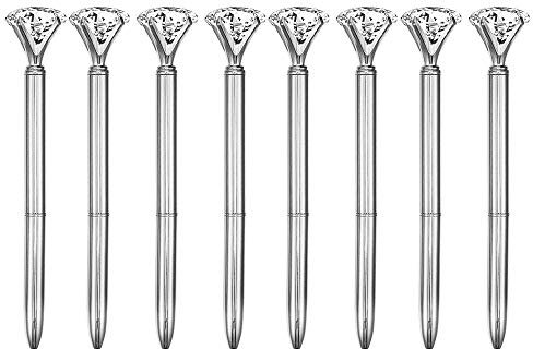 MEGAUK 8 Pcs Große Kristall Diamant Kugelschreiber, Metall Kugelschreiber für Schule Uni Büro Hochzeit - Schreibfarbe Schwarz (Silber)