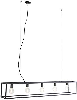 Qazqa - Moderne rechteckige Hängelampe I Pendellampe I Pendelleuchte schwarz 5-flammig-Licht - Cage I Wohnzimmer I Schlafzimmer - Stahl Rechteckig - LED geeignet E27