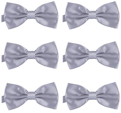 DonDon 6er Set Herren Fliege 12 x 6 cm gebunden und längenverstellbar platin