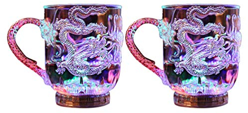 BESPORTBLE Flash Light Up Cups: 2pcs Color Changing Coffee Mug Glowing Wine Glasses Dragon Pattern Cup for Bar Home Drinking 285ML