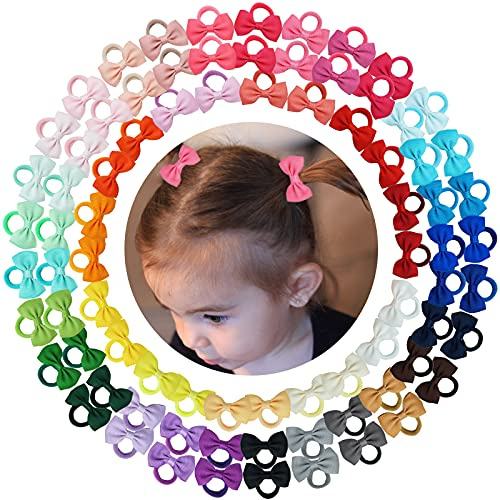 Winzige Haargummis mit Schleifen, Gummibänder, weiche Gummibänder, Pferdeschwanz-Halter, Haarschmuck für Säuglinge, Kleinkinder, Babys, Mädchen, mehrfarbig, 80 Stück