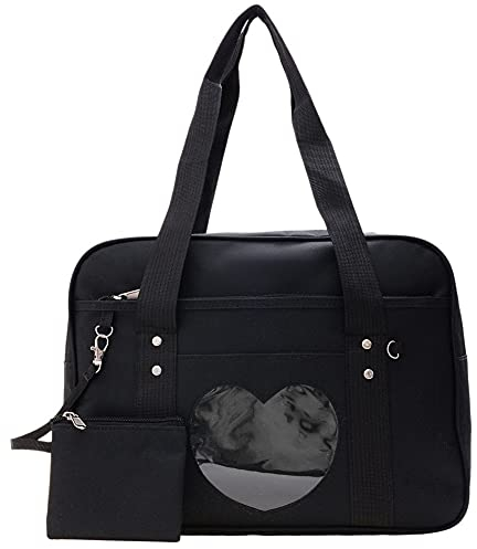 Fuaensm Ita Bag Herz Form Fenster Japanische Schule Handtasche Schulter Geldbörse Groß JK Tasche Mädchen Duffle Geldbörse Anime Schultasche für Lolita Comic DIY Cosplay Schwarz 4 UK