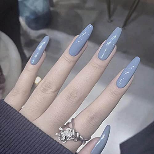 Yheakne Lot de 24 faux ongles longs en acrylique pour femmes et filles, bleu, vert