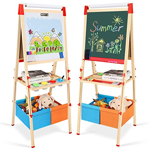 Innedu Kinder Staffelei, Groß Holz-Doppelseitige Kindertafel, Spielzeug zeichnen mit Buchstaben, Zahlen, Kreiden und Farbstift, Kunstspielzeug Geschenk für Kinder ab 3-16 Jahre