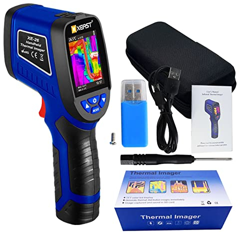 XEAST Wärmebildkamera, XE-26 Handheld Infrarotkamera im Taschenformat, Infrarot-Bildauflösung von 1089 Pixeln, 30000 Pixel Sichtbare Kamera mit 8G SD-Karte, LED Lichter