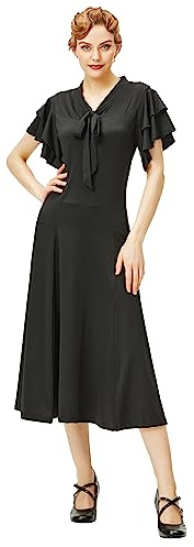 BABEYOND Damen Vintage Flapper-Kleid, 1920er-Jahre, Rüschen, Cocktail, Party-Kleider und Schleifenkragen