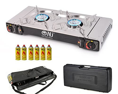 NJ SG-2S Camping Gas Stove - Double Burner Butane Gas Cooker Portable Case