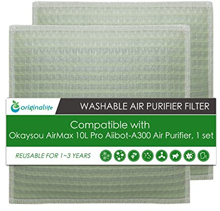 Originallife Waschbarer, wiederverwendbarer Luftreinigerfilter, Ersatzfilter für Okaysou AirMax 10L Pro oder Aiibot-A300 Luftreiniger, 1 Set