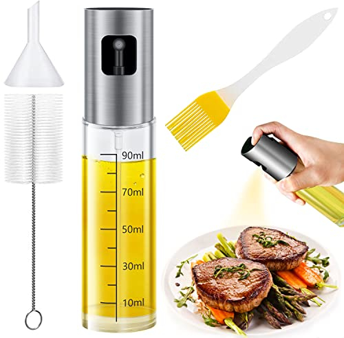 SALADOCY Botella Dosificadora de Aceite y Vinagre Recargable, Botella de Spray Transparente de 100 ml Con Graduaciones, Con Cepillo de Limpieza, Embudo y Brocha, Para Barbacoa, Carne Asada, Ensalada
