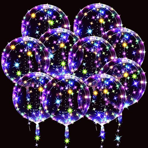 10 Stück Leuchtende Luftballons,Bobo Helium Ballons LED Luftballons,24 Zoll LED Bunte Bobo Helium Luftballons,Led Blinkende Luftballons mit Lichterketten,für Hochzeit Deko,Geburtstag,Party