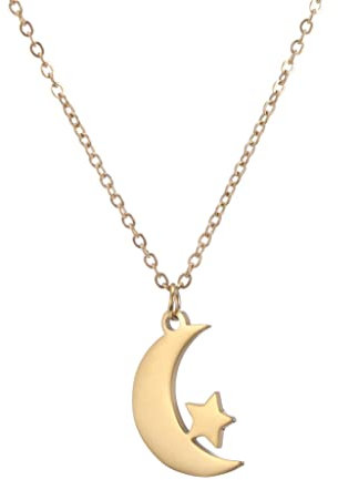 EUEAVAN Mond Stern Anhänger Halskette Mode raffinierte minimalist ische Edelstahl Schmuck Frauen Mädchen (gold)