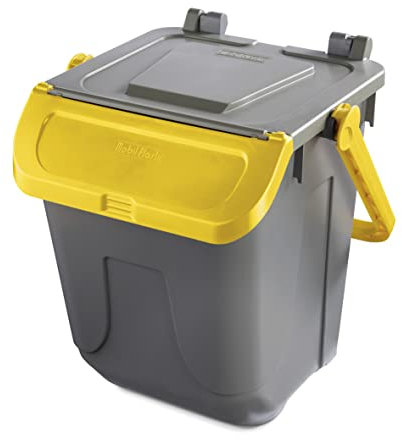 Poubelle de tri gris avec porte basculante jaune - modèle Ecology - 25 litres - Mobil Plastic
