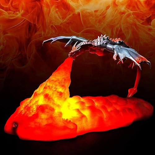 Feuerdrachen-Mondlampe, 3D-gedrucktes Nachtlicht, Lava-Lampen, LED-Atmungslampen, USB-wiederaufladbar, Weihnachtsgeschenke für Kinder, Erwachsene, Jungen, Mädchen, Schlafzimmer (Feuerdrache)