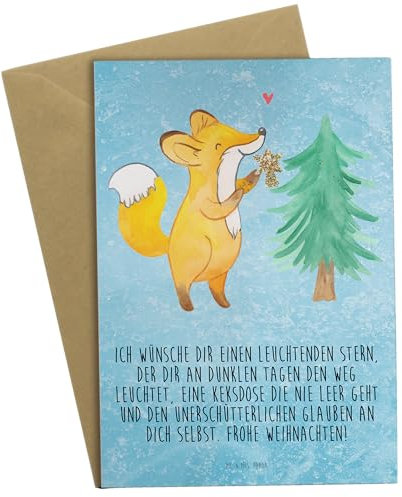 Mr. & Mrs. Panda Glückwunschkarte Fuchs Weihnachtsbaum - Geschenk, Schlittschuh, Weihnachtstage, Weihnachten, Grußkarte, Beileidskarte, weihnachtskarten, osterkarten, einladungskarten, Weihnachtsmann