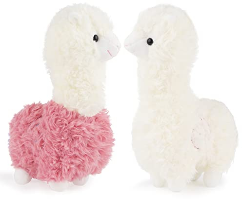 ANBOOR 2 PCS Niedlich Alpaka Gefülltes Tier - Llama Plüschspielzeug Weiches Spielzeug Plüsch Alpaca Sticky Kissen Große Tiere Puppengeschenke Mädchen Jungen Valentinstag Ostern (28 cm, Weiß+Rosa)