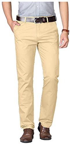 Misfuso Pantalon Homme Anti-Rides 100% Coton Taille Normale Tube Droite Décontracté avec Poches Jaune Kaki 44