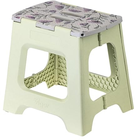 Vigar Compatto Sgabello Pieghevole per Adulti, 32 cm, Sgabello Pieghevole Portatile Antiscivolo per Casa, Cucina, Bagno, Campeggio, Doccia, Supporta fino a 150 kg, Verde Florganic on Top