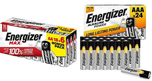 Energizer - Max, Pack de 18+6 Piles AA, Longue durée pour Un Usage Quotidien, sans sulfatation et durée de Vie de 10 Ans & Piles AAA, Alkaline Power, Lot de 24, Pile alcaline [ Amazon Exclusif ]