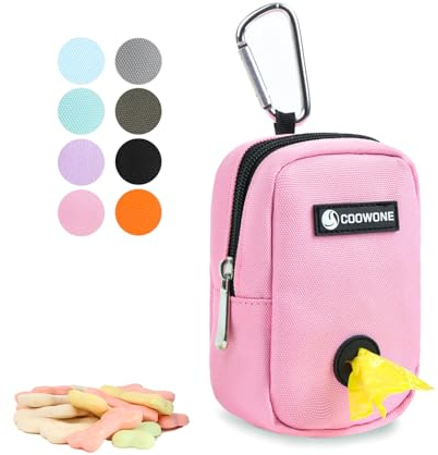 COOWONE Kleine Leckerli-Tasche mit Kotbeutel-Spender für Leine, tragbare Gehbeutel, Kotbeutelhalter, freihändige Hunde-Leckerli-Tasche (Rosa)