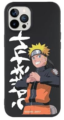 Official Naruto iPhone 12 Pro MAX Case, Japanese Text White to Protect Your Mobile Phone, Black Liquid Silicone Flexible Case with Official License