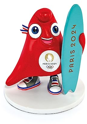 DOUDOU ET COMPAGNIE - Mascotte Phyrge Surf - Figurine Officielle Paris 2024 - JO2509 - 14,5 Cm - Design Rouge Authentique - Produit Sous Licence Officielle - Idéal Fans Et Collectionneurs