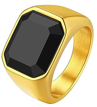 Richsteel Onyx Ring Men Gold Chunky Sovereign Rings Mens Black Jewellery