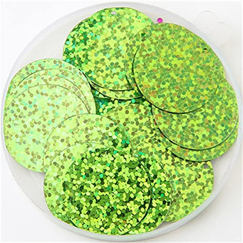 Sequins 30mm 40mm 50mm Sequins for Craft Large Round Sequins Paillette With1 Side Hole DIY Manual Sewing Accessories-Laser Light Green,50mm