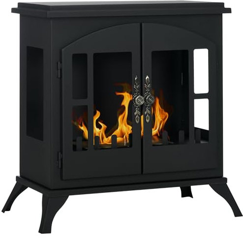 HOMCOM Chimenea de Bioetanol Estufa de Bioetanol de Pie con Tanque de 0,9 L Apagallamas de Acero Inoxidable Tiempo de Combustión 3H para Interiores 20-25 m² 55x31x55 cm Negro