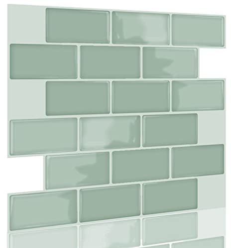 Neukids 10 pezzi 30×13cm adesivi paraschizzi cucina verde salvia, piastrelle adesive cucina, piastrelle adesive bagno, distaccabile