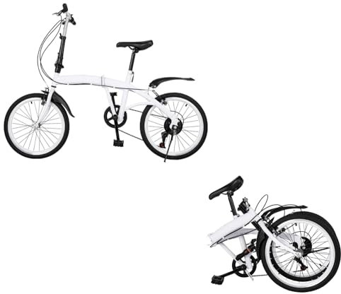 Kaichenyt Bicicleta plegable de 20 pulgadas para adultos, bicicleta plegable de doble freno, bicicleta de montaña con cambio de 7 velocidades, color blanco