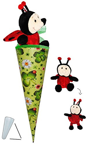 alles-meine.de GmbH Schultüte - incl. Plüschtier - Marienkäfer Viel Glück - 50 cm - mit Tüllabschluß - Zuckertüte - mit/ohne Kunststoff Spitze - für Mädchen & Jungen - Klee..