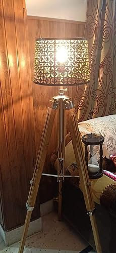 Teak Wood Tripod Floor Lamp without Shade Wooden Vintage Style Wooden Light