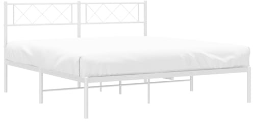 vidaXL Bettgestell, Bettrahmen mit Kopfteil Lattenrost, Metallbett Bett für Schlafzimmer, Doppelbett Gästebett, Metall Weiß 120x190cm