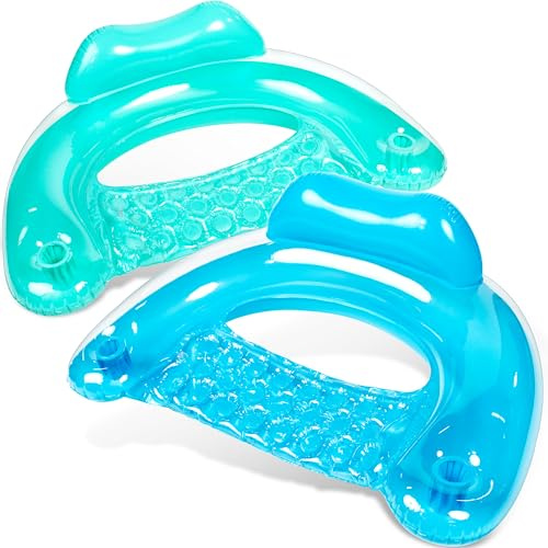 SLOOSH Aufblasbare Pool-Flöße für Erwachsene, 2er Poolstühle mit Getränkehaltern, aufblasbarer Schwimmstuhl für entspannte Sommer-Wasserfreude, Schwimmparty, Strand, Blau, Grün