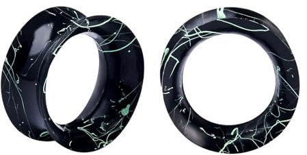 Longbeauty 1 Paar Silikon Ohrpiercing Ohr Tunnel Flesh Expander Stretcher Earlets Plug Gauges Double Flared Weich für Ohrläppchen, Schwarz/Grün, 16MM