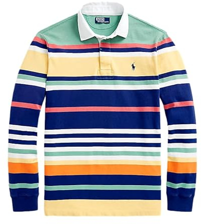 POLO RALPH LAUREN Herren Rugby-Shirt, klassische Passform, langärmelig, gestreift, Blau (Blau, mehrfarbig, L), Blau Multi, L