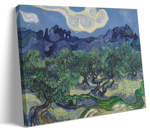 Van Gogh Olivenbäume Poster, Olivenbäume, gemalt von Vincent Van Gogh im Jahr 1889, Leinwanddruck, Kunstposter, Rahmen, 40 x 60 cm