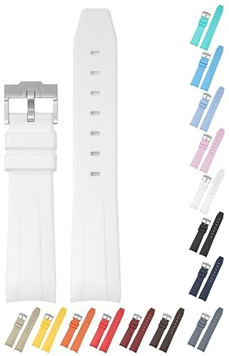 20 mm breites Gummiband mit gebogenem Ende für Rolex Daytona und GMT, Ersatz-Uhrenarmband mit Schnalle für Rolex-Uhren, Silikonkautschuk-Uhrenarmband, mehrere Farben (weiß)