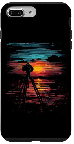 Coque pour iPhone 7 Plus/8 Plus Appareil photo sur trépied Mer Plage Coucher de soleil Photographe