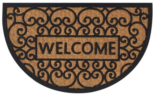 vidaXL Half Round Door Mat 45x75 cm - Black/Brown Rubber/Coir Entryway Floor Mat for Indoor/Outdoor, Garden, Patio
